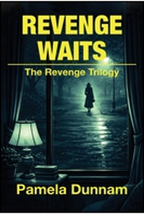 Book cover of 'The Revenge Trilogy' by Waits, showing a mysterious figure in a foggy street.