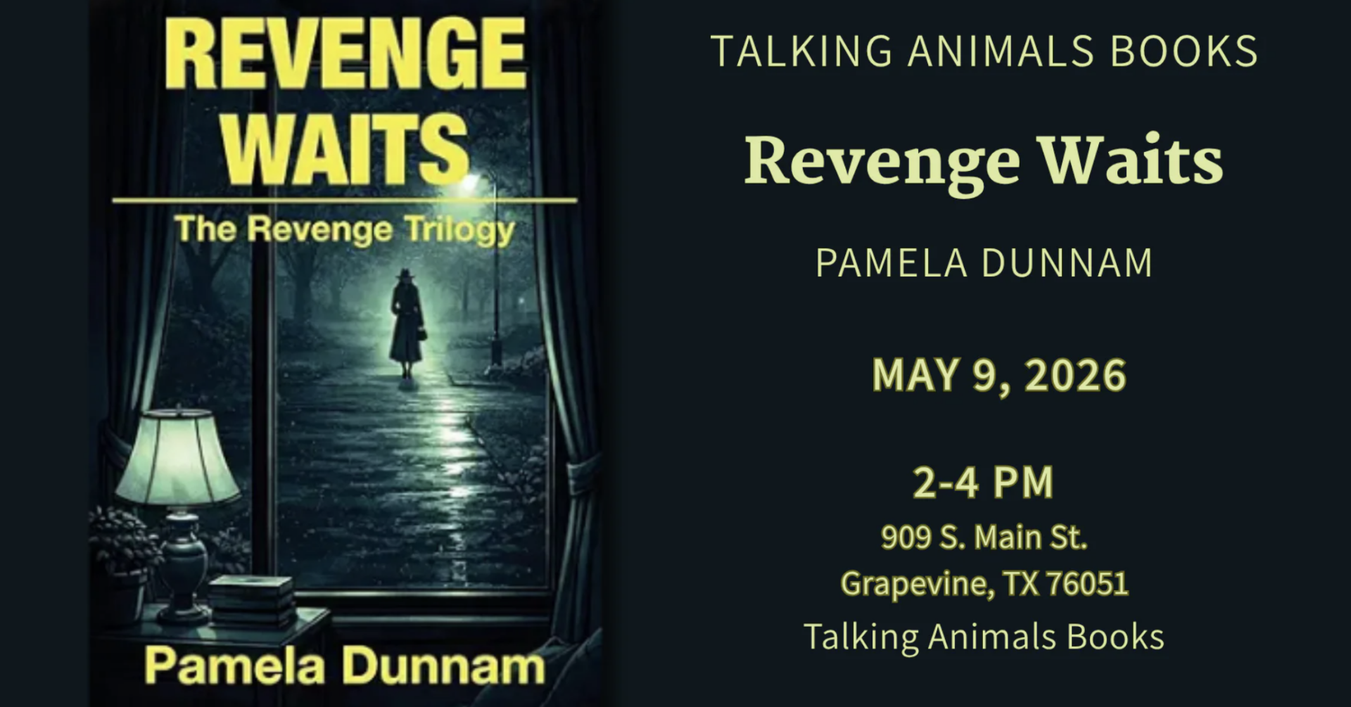 Book cover of 'The Revenge Trilogy' by Waits, showing a mysterious figure in a foggy street.